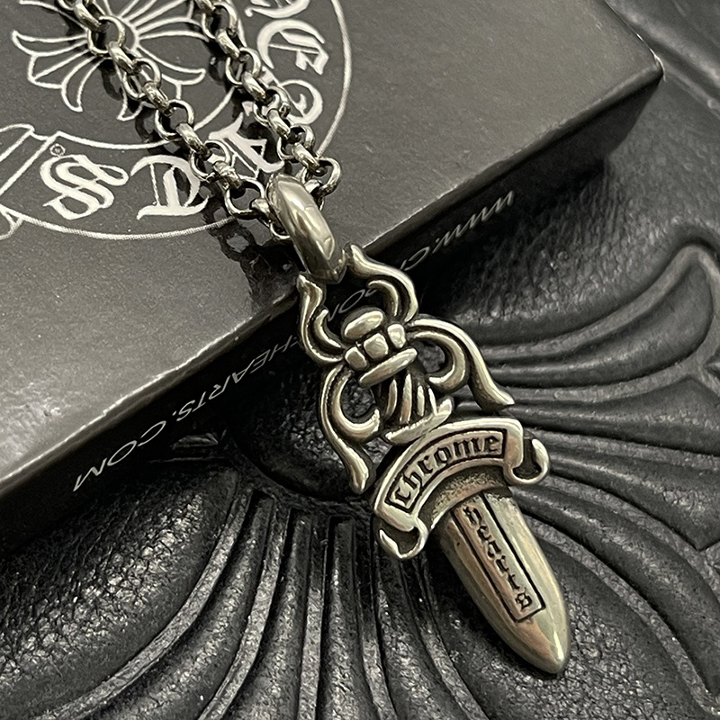 Unisex ogrlica s mačem, metalni lančić s kuglicama, duljina 51–60 cm, hip-hop stil.