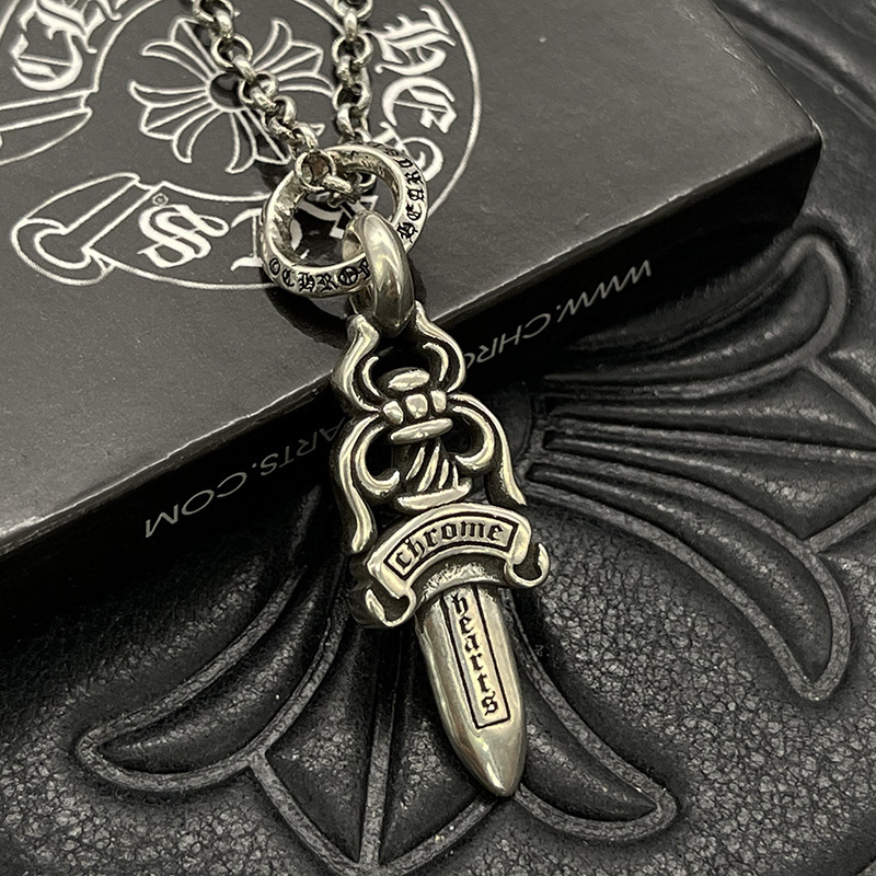 Unisex ogrlica s mačem, metalni lančić s kuglicama, duljina 51–60 cm, hip-hop stil.