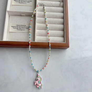 Kézzel készített vegyes anyagú medálos nyaklánc golyólánccal nőknek, koreai stílus, friss és édes, ősz 2025 kiadás