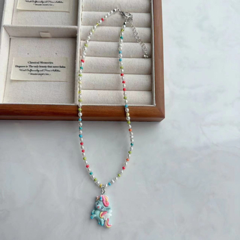 Kézzel készített vegyes anyagú medálos nyaklánc golyólánccal nőknek, koreai stílus, friss és édes, ősz 2025 kiadás