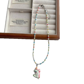 Kézzel készített vegyes anyagú medálos nyaklánc golyólánccal nőknek, koreai stílus, friss és édes, ősz 2025 kiadás