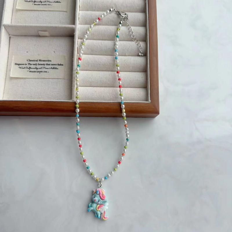 Kézzel készített vegyes anyagú medálos nyaklánc golyólánccal nőknek, koreai stílus, friss és édes, ősz 2025 kiadás