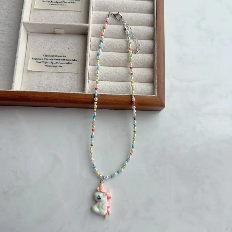 Kézzel készített vegyes anyagú medálos nyaklánc golyólánccal nőknek, koreai stílus, friss és édes, ősz 2025 kiadás