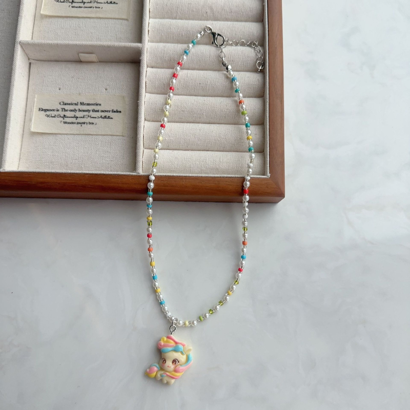 Kézzel készített vegyes anyagú medálos nyaklánc golyólánccal nőknek, koreai stílus, friss és édes, ősz 2025 kiadás