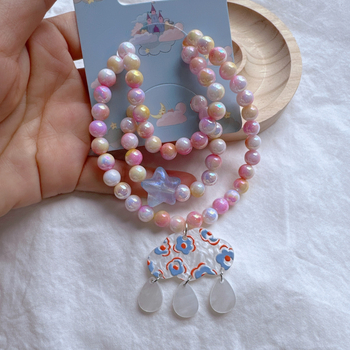 Lastele kaelakee ja käevõru komplekt käsitöö, plastikust/resiinist, geomeetriline ripats resiinist, multikas stiil