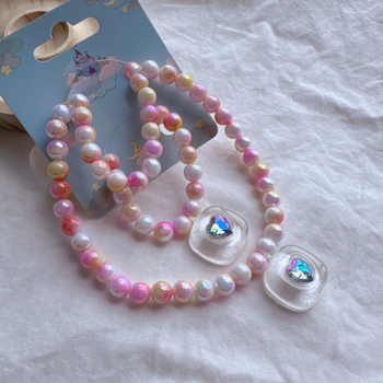 Lastele kaelakee ja käevõru komplekt käsitöö, plastikust/resiinist, geomeetriline ripats resiinist, multikas stiil