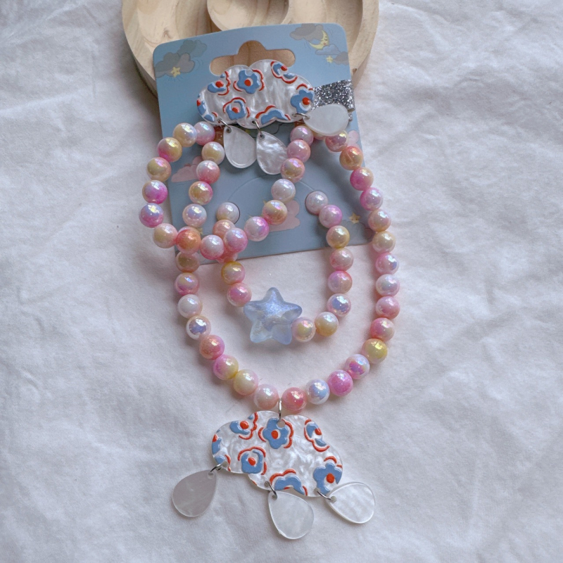 Lastele kaelakee ja käevõru komplekt käsitöö, plastikust/resiinist, geomeetriline ripats resiinist, multikas stiil