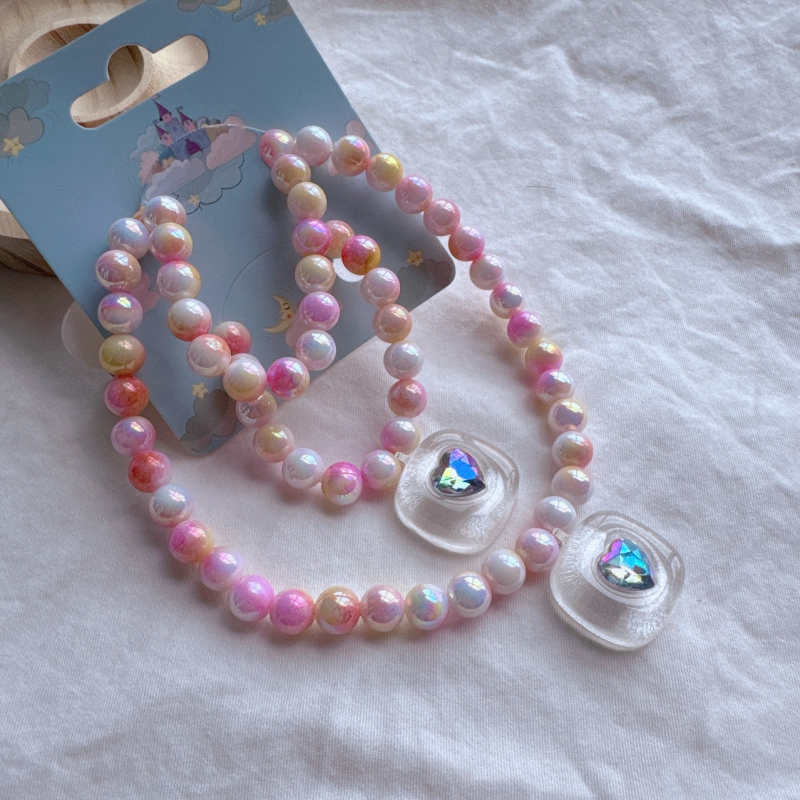 Lastele kaelakee ja käevõru komplekt käsitöö, plastikust/resiinist, geomeetriline ripats resiinist, multikas stiil