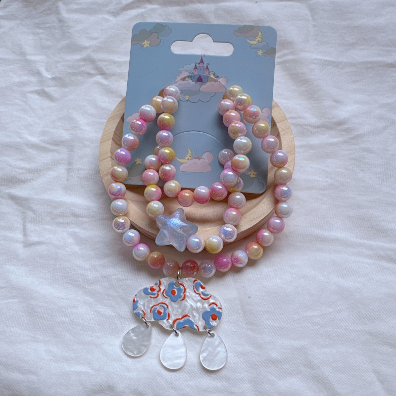 Lastele kaelakee ja käevõru komplekt käsitöö, plastikust/resiinist, geomeetriline ripats resiinist, multikas stiil