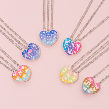 Südamekujuline sulamiga kaelakee ristkettaga, lastele animatsioonistiilis, vanusevahemik 3–6, 6–10 ja üle 10