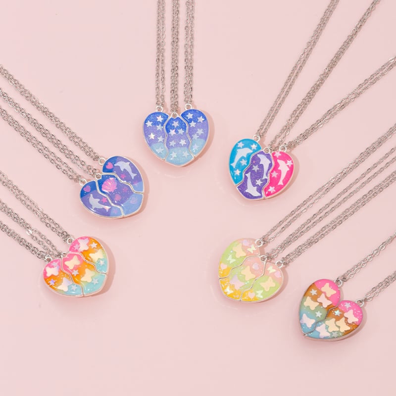 Südamekujuline sulamiga kaelakee ristkettaga, lastele animatsioonistiilis, vanusevahemik 3–6, 6–10 ja üle 10