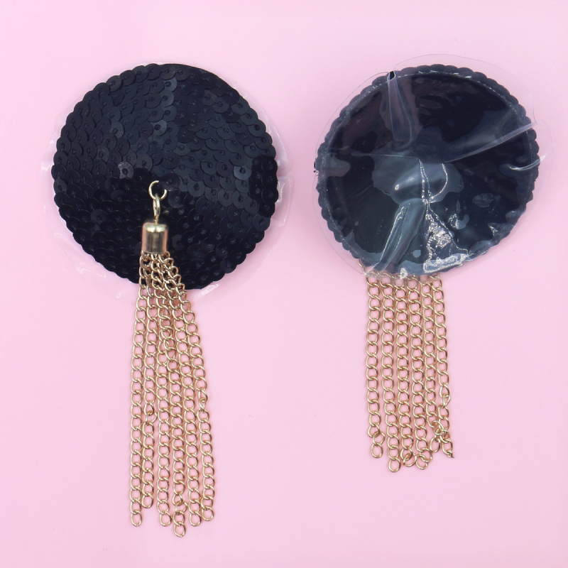 Καλύμματα θηλών από δέρμα με παγιέτες και μεταλλικά κρόσια — στρογγυλό σχήμα, χωρίς ίχνη, μάρκα Night Silk