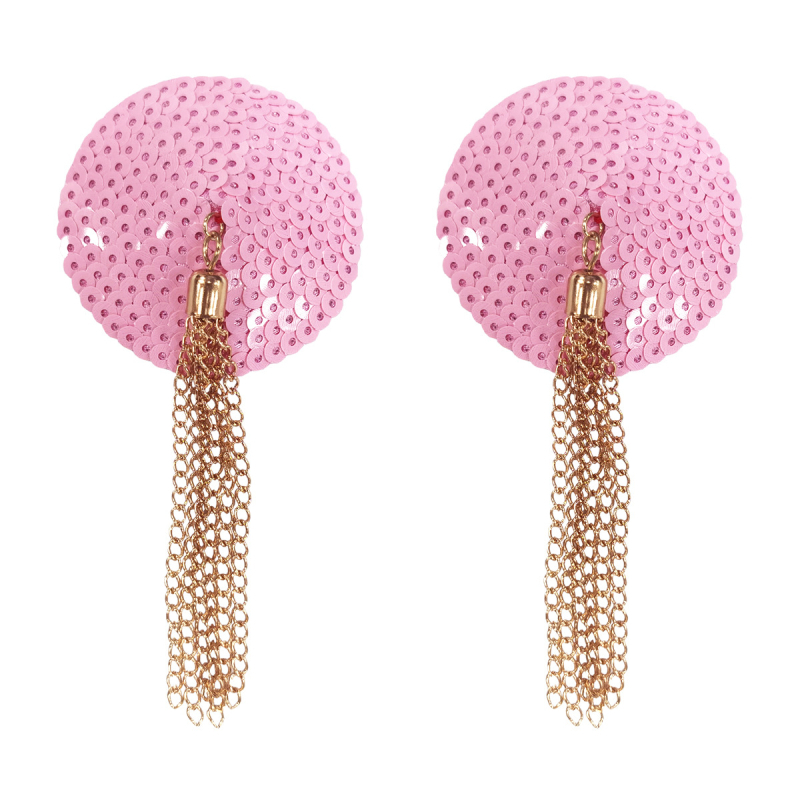 Καλύμματα θηλών από δέρμα με παγιέτες και μεταλλικά κρόσια — στρογγυλό σχήμα, χωρίς ίχνη, μάρκα Night Silk