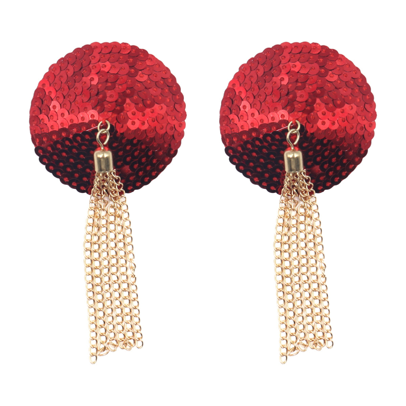 Καλύμματα θηλών από δέρμα με παγιέτες και μεταλλικά κρόσια — στρογγυλό σχήμα, χωρίς ίχνη, μάρκα Night Silk