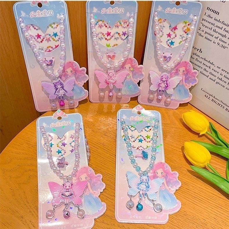 Kaelakee, käsitöö, segatud materjalid, geomeetriline ripats, Printsesside sari, komplekt 8 tk