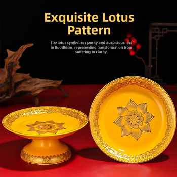Keraminė vaisių aukojimo plokštelė Purple Lotus – plokštelė aukai Dievui Turtams ir Budai