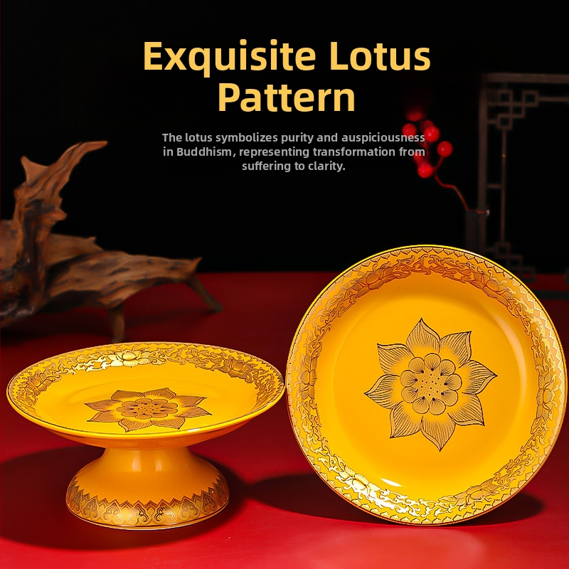 Keramická miska na ovocie na obety Purple Lotus – miska na obetu Bohu bohatstva a Budhovi