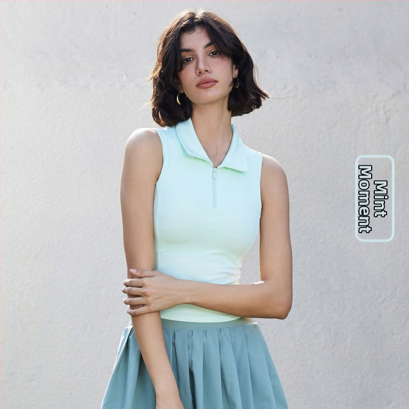 Поло тенис жилетка със подплънка за гърдите и стояща яка – без ръкави, стегнат силует, дишаща материя, 82% найлон/18% спандекс, NULS Youth Ice Mint, за млади жени