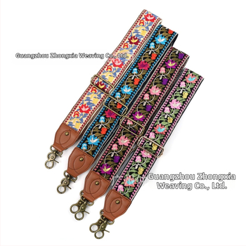 Презрамка за рамо към чанти | Етно бродиран флорален мотив, ретро стил, полиестер, по-широка презрамка за смяна