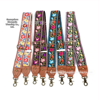 Презрамка за рамо към чанти | Етно бродиран флорален мотив, ретро стил, полиестер, по-широка презрамка за смяна