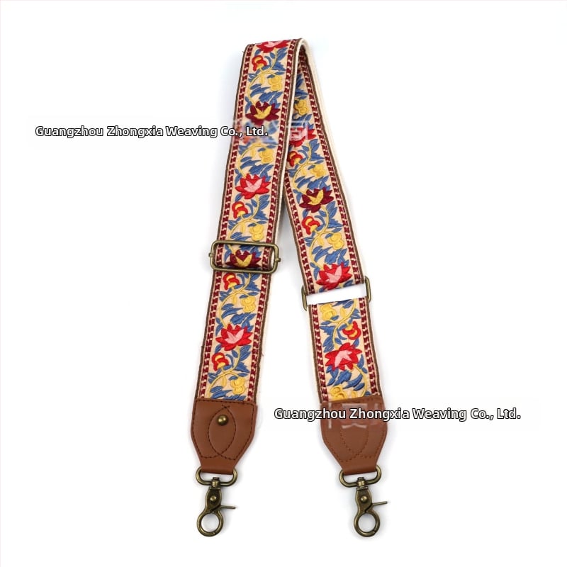 Презрамка за рамо към чанти | Етно бродиран флорален мотив, ретро стил, полиестер, по-широка презрамка за смяна