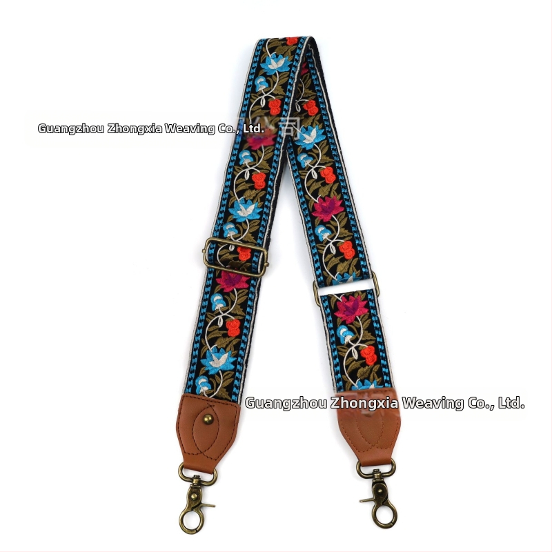 Презрамка за рамо към чанти | Етно бродиран флорален мотив, ретро стил, полиестер, по-широка презрамка за смяна