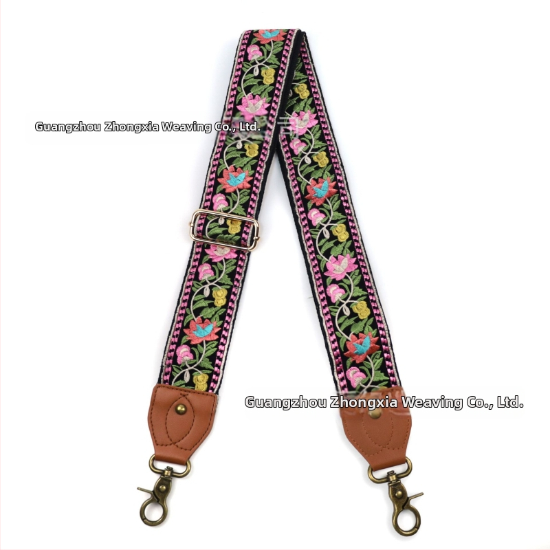 Презрамка за рамо към чанти | Етно бродиран флорален мотив, ретро стил, полиестер, по-широка презрамка за смяна