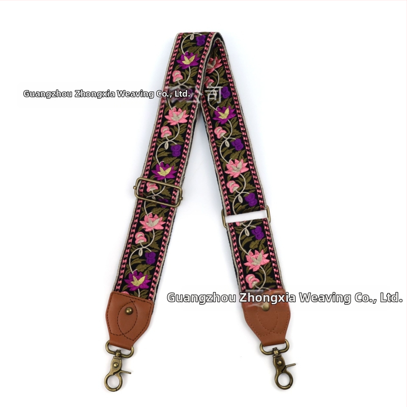 Презрамка за рамо към чанти | Етно бродиран флорален мотив, ретро стил, полиестер, по-широка презрамка за смяна