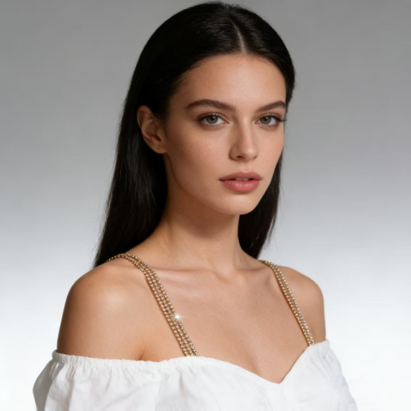 Kāzu krūštura siksna ar trim rindām kristālu, regulējama, neredzama plecu siksna, neilons