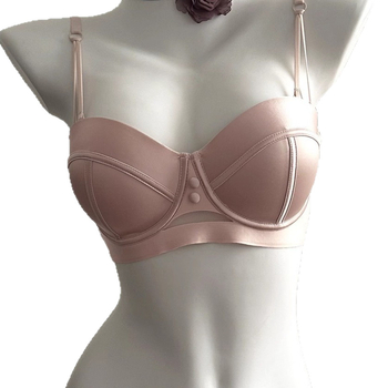 Gyöngyházfényű szatén félkosaras push-up melltartó oldalsó zárással