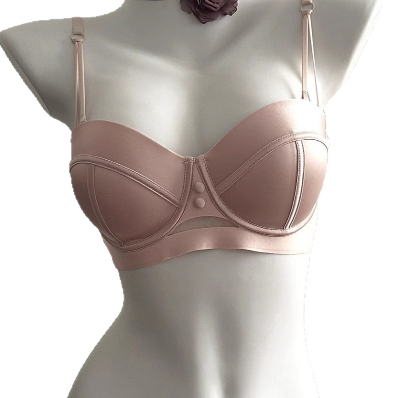 Gyöngyházfényű szatén félkosaras push-up melltartó oldalsó zárással