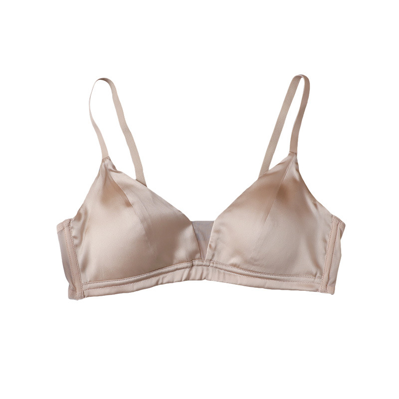 Sutien od Mulberry Silk satena, trokutaste košarice, tanke oblikovane košarice, bez žičane potporne