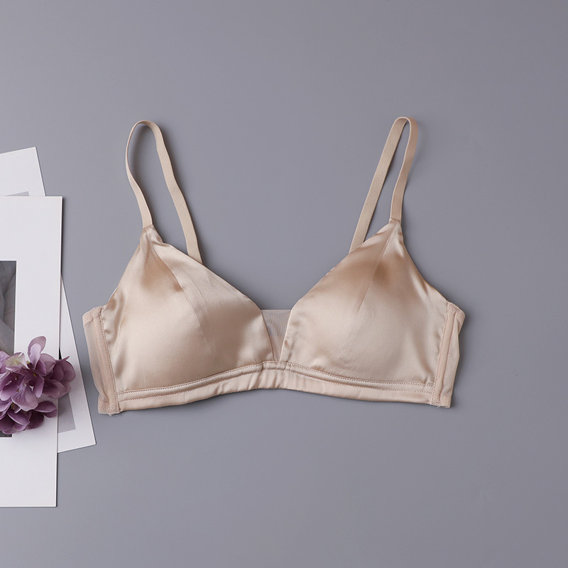 Sutien od Mulberry Silk satena, trokutaste košarice, tanke oblikovane košarice, bez žičane potporne