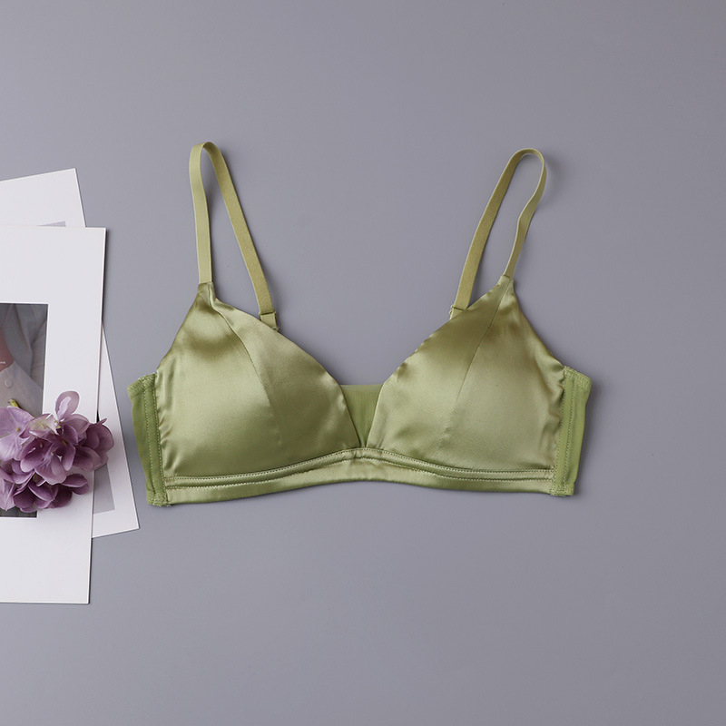 Sutien od Mulberry Silk satena, trokutaste košarice, tanke oblikovane košarice, bez žičane potporne