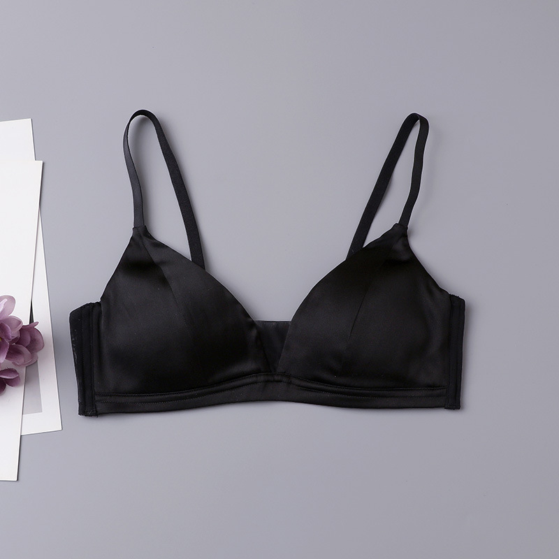 Sutien od Mulberry Silk satena, trokutaste košarice, tanke oblikovane košarice, bez žičane potporne