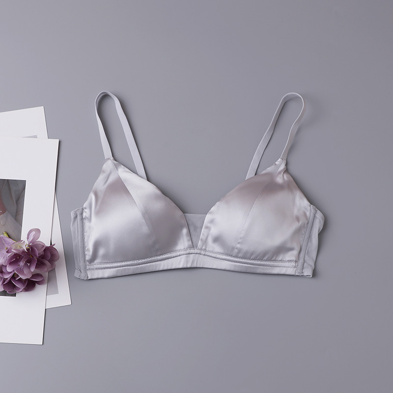 Sutien od Mulberry Silk satena, trokutaste košarice, tanke oblikovane košarice, bez žičane potporne