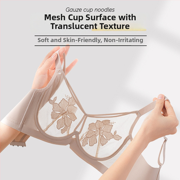 Krūšturis ar tērauda riņķi, neilona audums, 3/4 kauss, ultra-tievi veidoti kausi, izšūta mežģīne