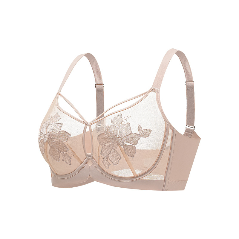 Krūšturis ar tērauda riņķi, neilona audums, 3/4 kauss, ultra-tievi veidoti kausi, izšūta mežģīne