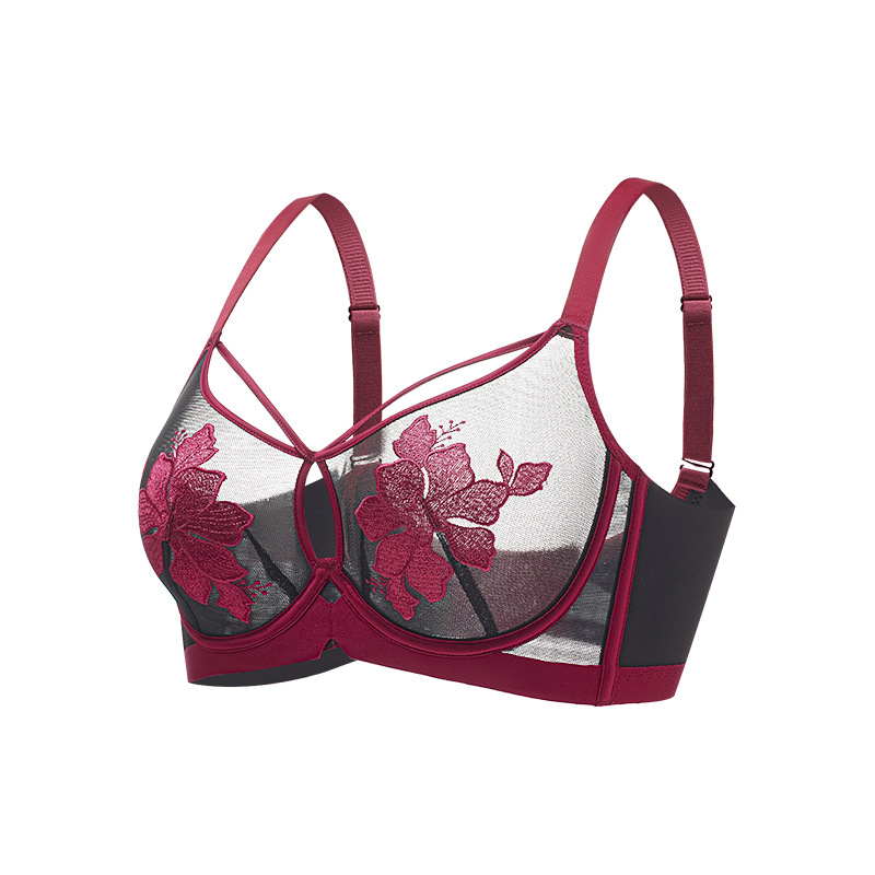 Krūšturis ar tērauda riņķi, neilona audums, 3/4 kauss, ultra-tievi veidoti kausi, izšūta mežģīne