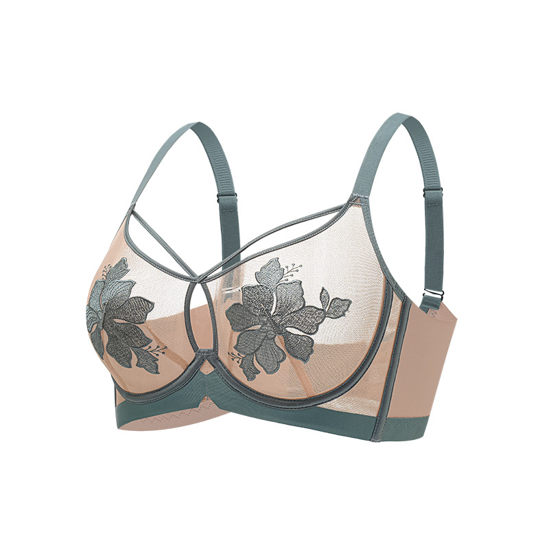 Krūšturis ar tērauda riņķi, neilona audums, 3/4 kauss, ultra-tievi veidoti kausi, izšūta mežģīne