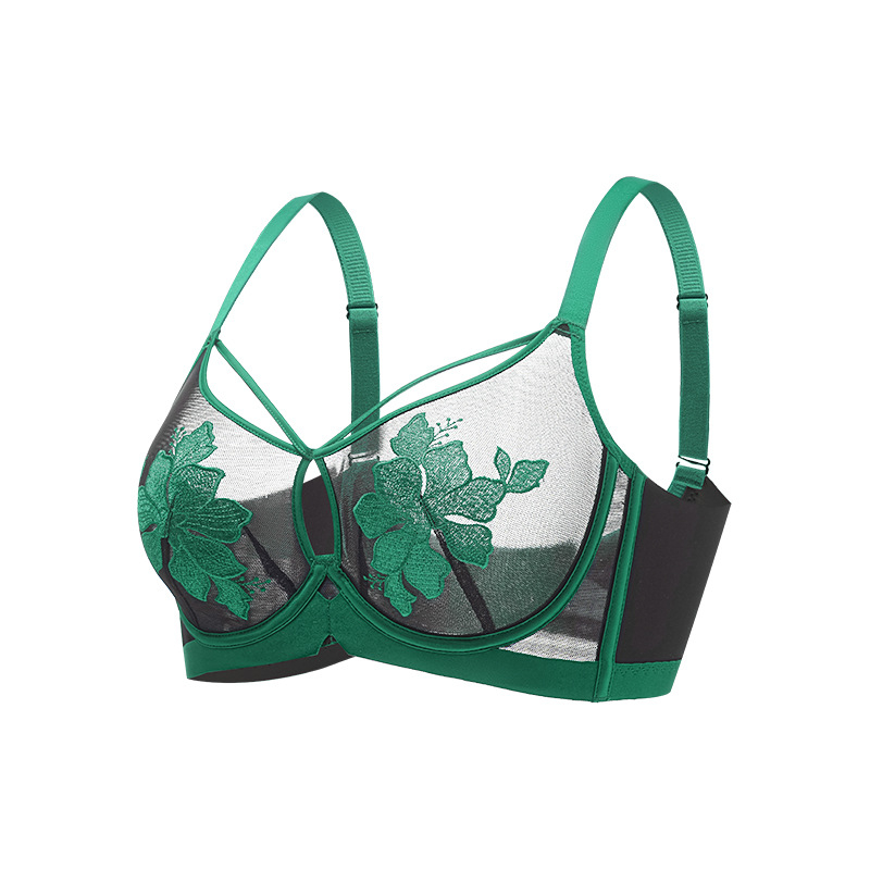 Krūšturis ar tērauda riņķi, neilona audums, 3/4 kauss, ultra-tievi veidoti kausi, izšūta mežģīne