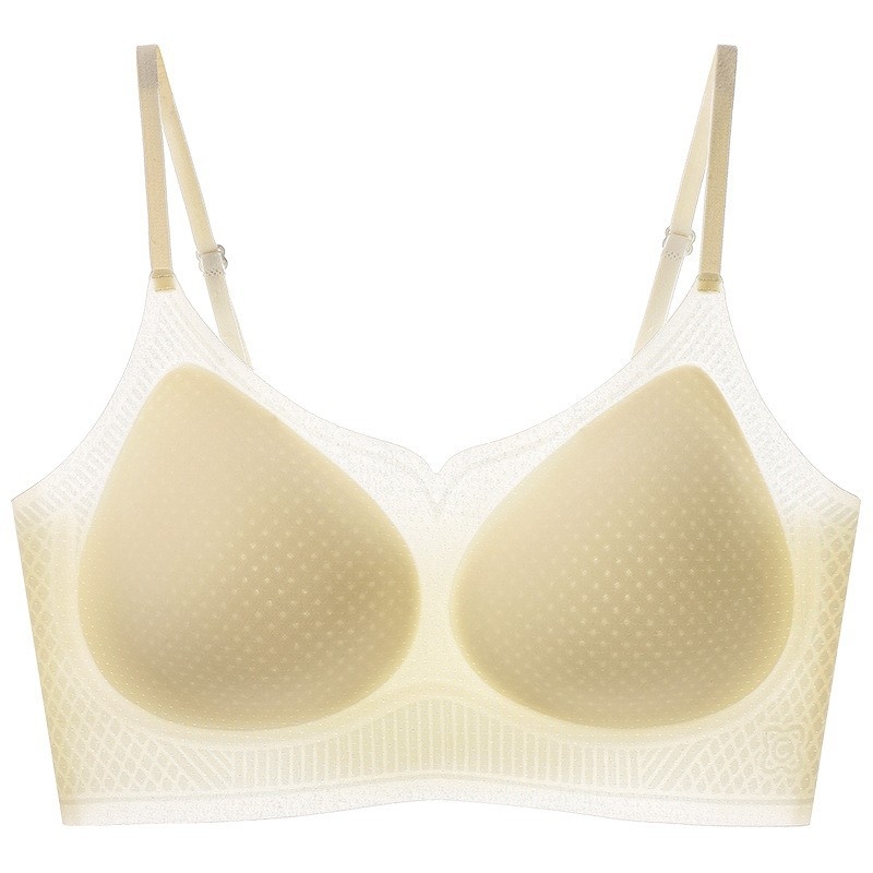 Sutien fără sârmă, în stil vestă, din Ice Silk/Nylon, cupă 3/4, cupe turnate ultra-subțiri, bretele fixe, respirabil