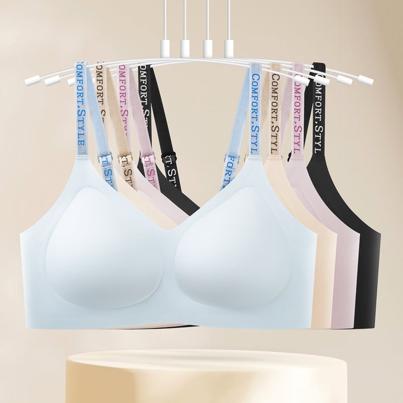 Sutien din nylon, fără cusături, bretele subțiri tip spaghetti, Push-Up, respirabil, model spate netezat, cupe subțiri