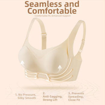 Sporta krūšturis bez stieples, bezšuvju, bezvadu; 3/4 krūšu forma; fiksētas dubultas plecu siksnas; krūšu forma: plāns augšējais, biezāks apakšējais; neilons