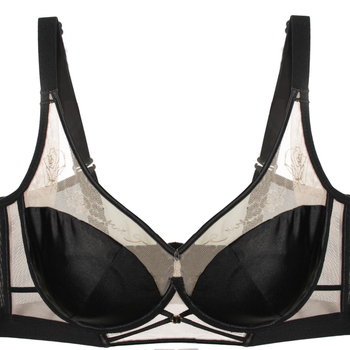 Satīna krūšturis ar trušu ausu formu kupām, ultra-plānas formētas kupas, tērauda gredzens, aizmugurē četri āķi