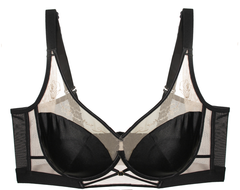 Satīna krūšturis ar trušu ausu formu kupām, ultra-plānas formētas kupas, tērauda gredzens, aizmugurē četri āķi