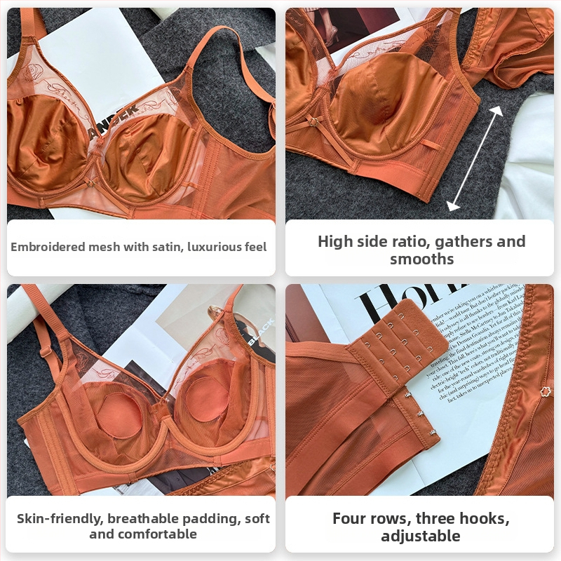 Satīna krūšturis ar trušu ausu formu kupām, ultra-plānas formētas kupas, tērauda gredzens, aizmugurē četri āķi