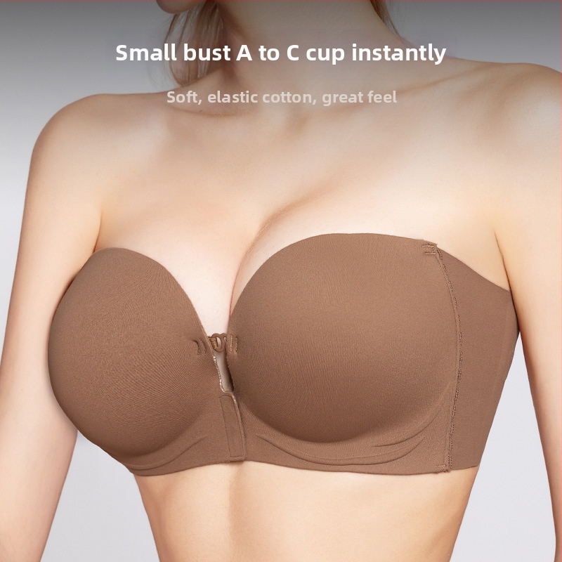 Bustier s prednjim zatvaranjem, bez naramenica, bez žica, bez šivenja, 3/4 košarica s debelim oblikovanim košaricama, push-up i podizanje