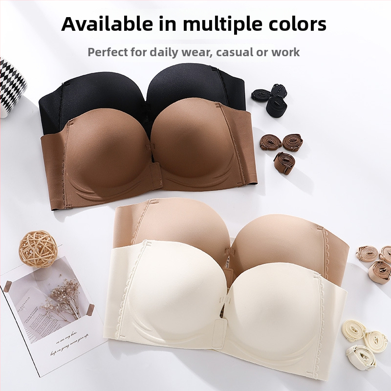 Bustier s prednjim zatvaranjem, bez naramenica, bez žica, bez šivenja, 3/4 košarica s debelim oblikovanim košaricama, push-up i podizanje