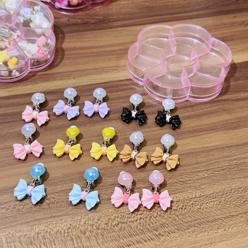 Vaikų ausų klipsai (be piercingo) - Cartoon stilius, plastiko/rezino medžiaga, skausmo palengvinimas, 7 porų rinkinys